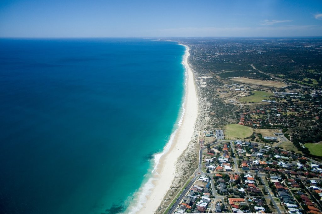 Beautiful aerial view of Perth's beach coastline, Western Australia.